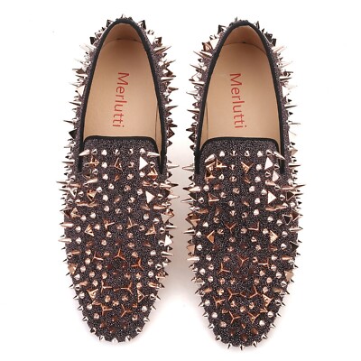 Merlutti Rose Gold Rhinestones Spiked Rivets Flat | eBay display picture 1