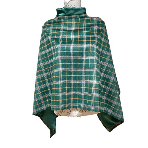 466. Handmade Green Orange check tweed Cape Poncho - Picture 8 of 11