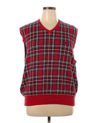 Vintage Polo Golf Ralph Lauren Men XL Sweater Vest Plaid Red