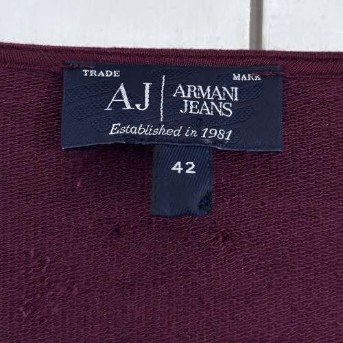 AJ Armani Sequin Top Size 42 UK 10 Women’s Maroon Long Sleeve Pre Loved Designer - Picture 6 of 9