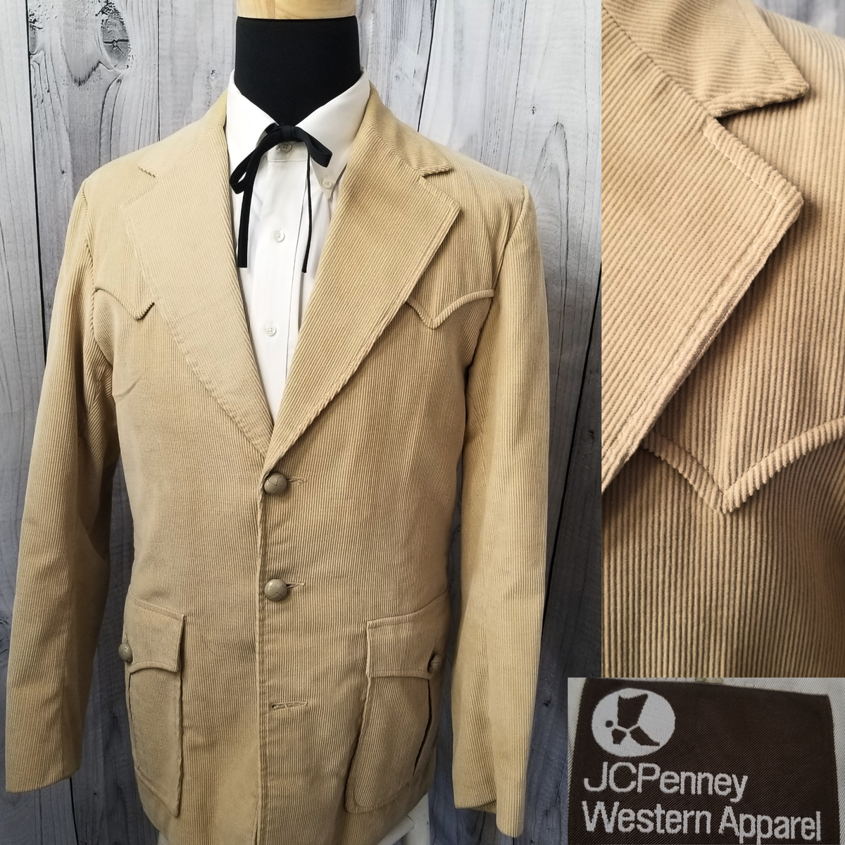 Vintage JC Penny Western Yoke Men's 42L Blazer Beige Corduroy