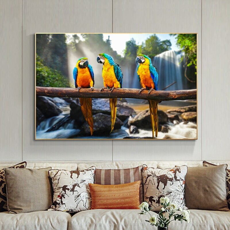 Parrot Painting Printed on Canvas Waterfall Wall Art Canvas