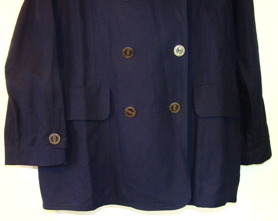 CHAQUETA ABRIGO ESCADA SPORT MUJER AZUL MARINO DOBLE BOTONADURA ORO BOTÓN GUISANTE GRANDE D151 Foto 4 de 4