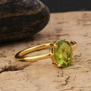Authentic Peridot Gemstone Gold Plated 925 Sterling Silver Handmade Ring For D-953