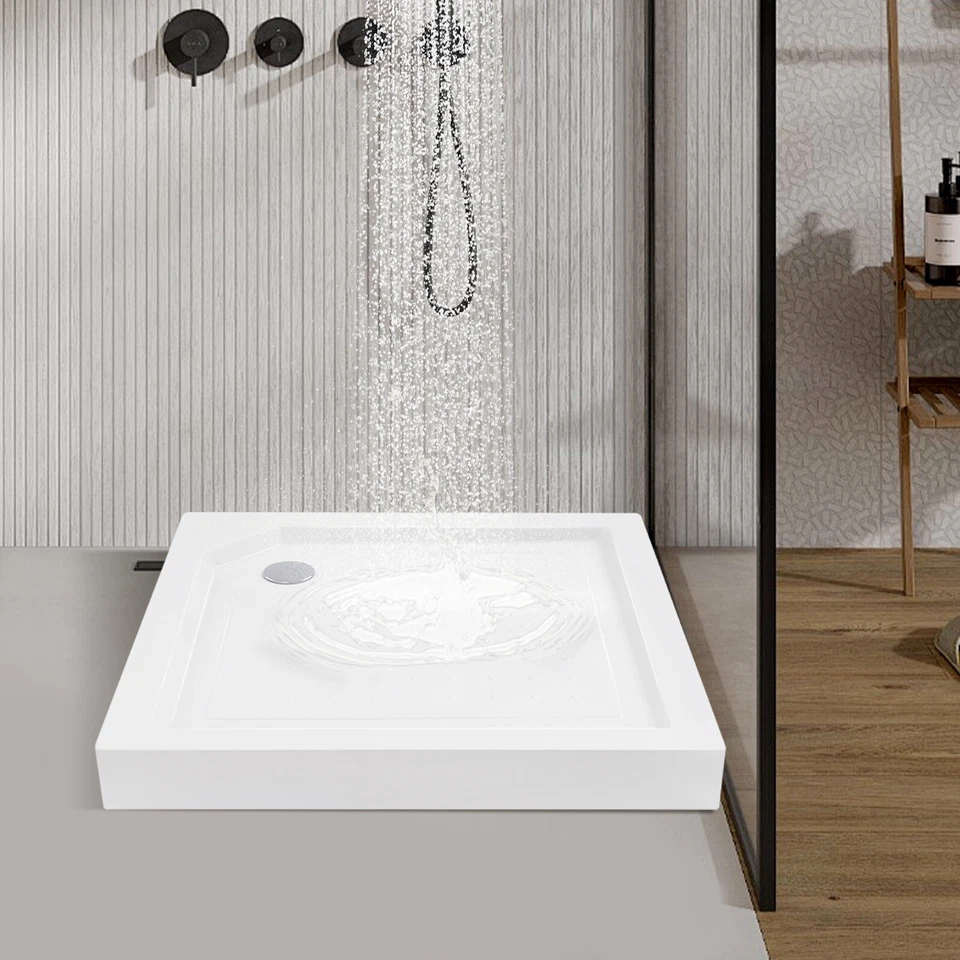 Противоскользящий центральный сливной поддон для душа 36x36 дюймов - ярко-белый 3-настенная установка - Изображение 2 из 4