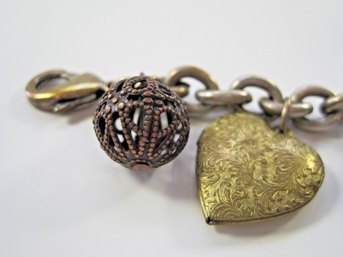 Copper Plated Link Bracelet Charm Twist Rope Lot Heart Horseshoe Ball Faux Pearl - Picture 4 of 12