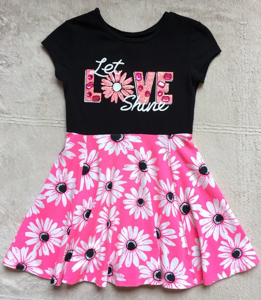 Guess & Justice Girls Dresses Size 7/8, Blue Denim, Black & Pink Floral Gems - Image 2 of 4