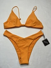 Zaful Women’s Tie Knot Front Spaghetti Strap Bikini Set Swimsuit Large. Orange. 