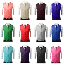Brand Q SOLID Formal Waistcoat Dress Vest and Neck Tie 2PCS Wedding Prom Casual