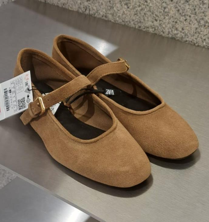 ZARA BNWT 2025. DARK TAN SPLIT SUEDE BALLET BALLERINAS SHOES. 3521