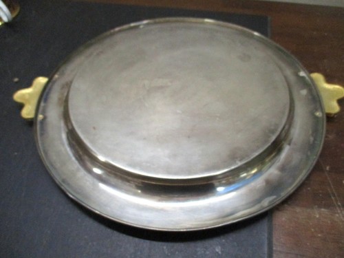 Sterling Silver Platter 12.5" dia. (not including handles), gold chromed handles - Picture 3 of 5