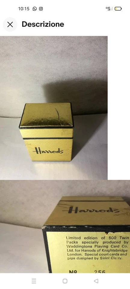 Carte da gioco Harrods Limited ed Siriol Clarry playing cards n°256 Waddingtons  - Immagine 4 di 4