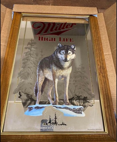 Beer sign miller high life wild life Black Bear,Wolf,Mirror