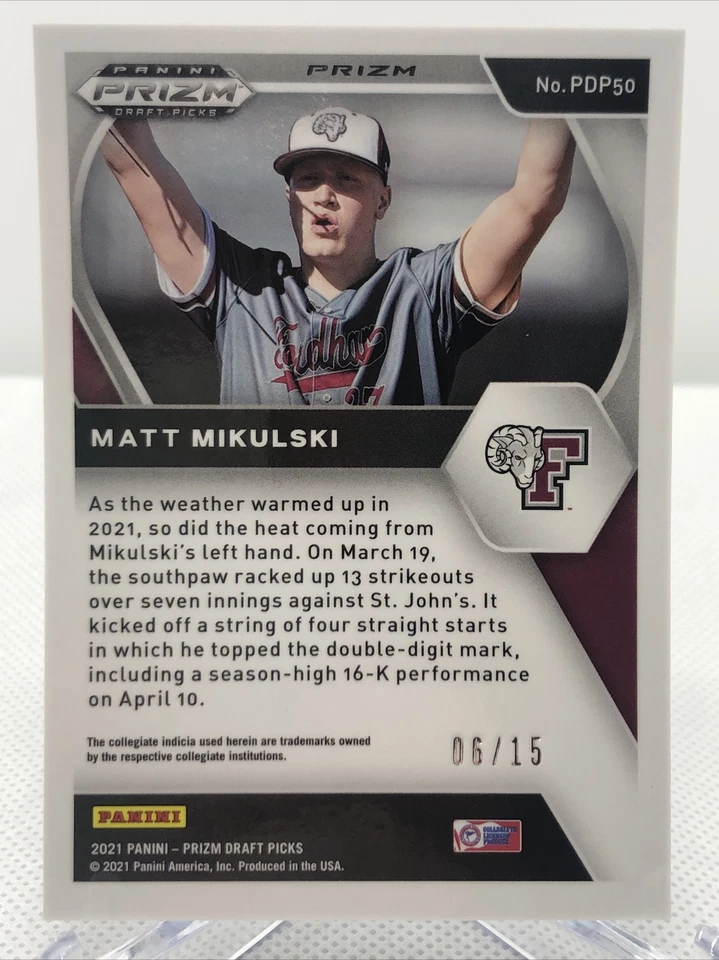 Matt Mikulski 6/15 Neon Blue Scope Prizm 2021 Panini Prizm Draft Picks Giants - Image 2 of 3