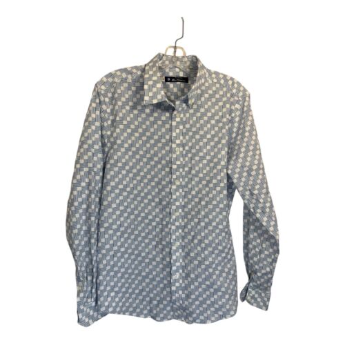 Ben Sherman Dress Shirt Mens Size Medium Blue White Geometric 100% Cotton