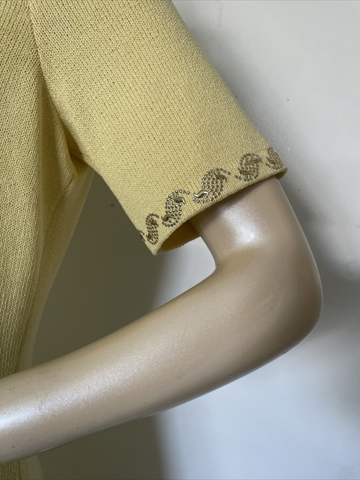 Vintage Elisabeth Custom Knits Flip Dress Lemon Yellow Gold Accents Rare 1980s image 7