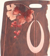 Art Nouveau decor, vine with red grapes, furniture design, watercolor, around 1900