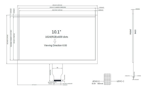 LVDS 10.1 inch 1024x600 LCD Display Panel,Optional Resistive Touch Panel Screen - 第 6/7 張圖片