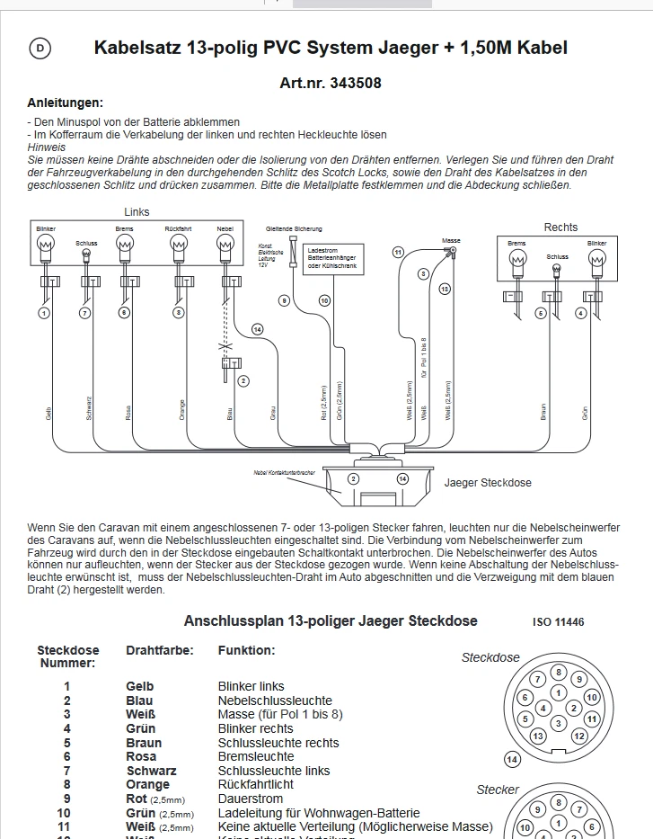Universal Elektrosatz Kabelsatz Steckdose 13 polig für AHK E-Satz 1,5m Jaeger - Bild 4 von 4