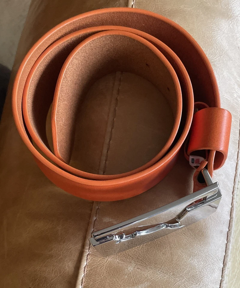 Cinturón Puma Cuero Naranja Talla Pequeña 80cm Con Hebilla de Cinturón Puma Cat Plateado Foto 2 de 4