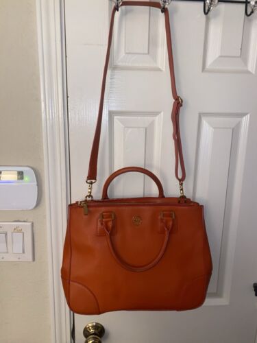 Tory Burch Robinson Pebbled Saffiano orange Leather 3 section Tote/Shoulder Bag - Picture 2 of 15
