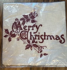 Pottery Barn Merry Christmas Embroidered Pillow Cover Read