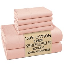 100 Cotton Queen Size Sheets Set 6 Piece Crisp Percale Queen Size Cooling
