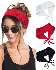 3Pcs Boho Headbands for Women Crochet 1 Count Pack of 3 , Beige Red Black