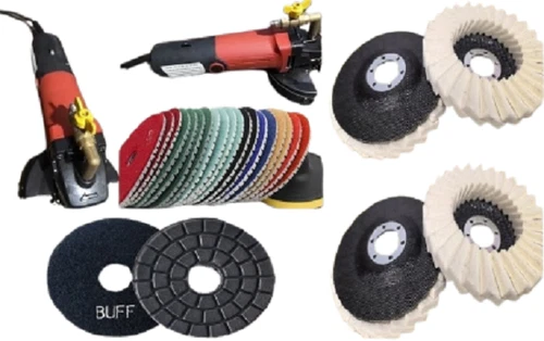 Stone Polisher Kit 800W Wet Grinder 4" Diamond Pads Granite Marble Tool Set