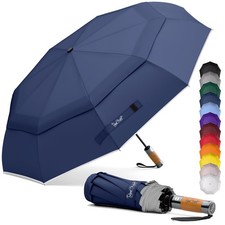 Compact Travel Umbrella Vented Double Canopy, Windproof, Small & Portable