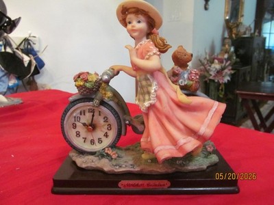 MONTEFIORI GIRL, BEAR, WORKING  CLOCK AND BICYCLE FIGURINE, EXCELLENT