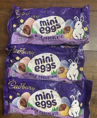 3-Cadbury Mini Eggs Milk Chocolate Crisp Sugar Shell Candy 9 oz Bag BB 04/2027