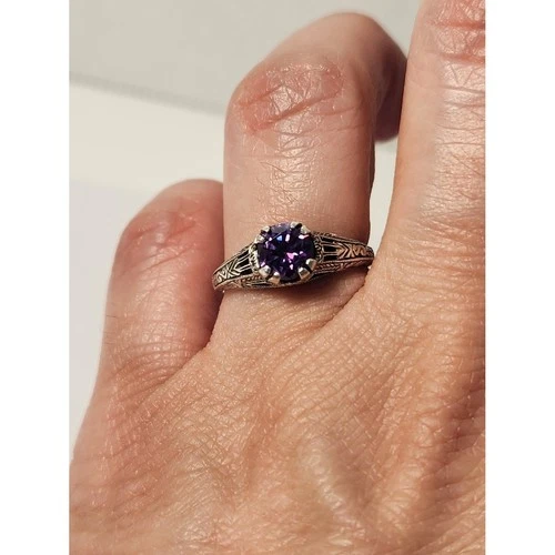 VTG Sterling Silver Filigree Hailstorm Strontium Titanate Ring Sz 6