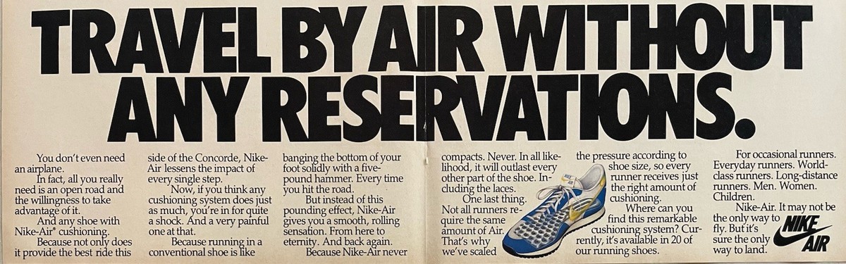 Nike Running Shoe Ad              TRAVEL BY AIR WITHOUT ANY RESERVATIONS.      1 — product photo 5 of 5