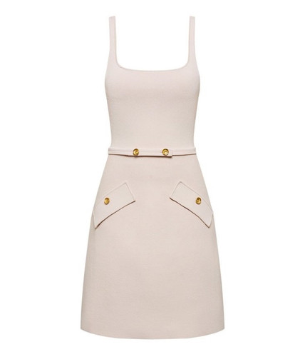 Scanlan Theodore Dress Size Small Crepe Knit Square Pocket Mini Ice Pink Belt - Picture 1 of 11