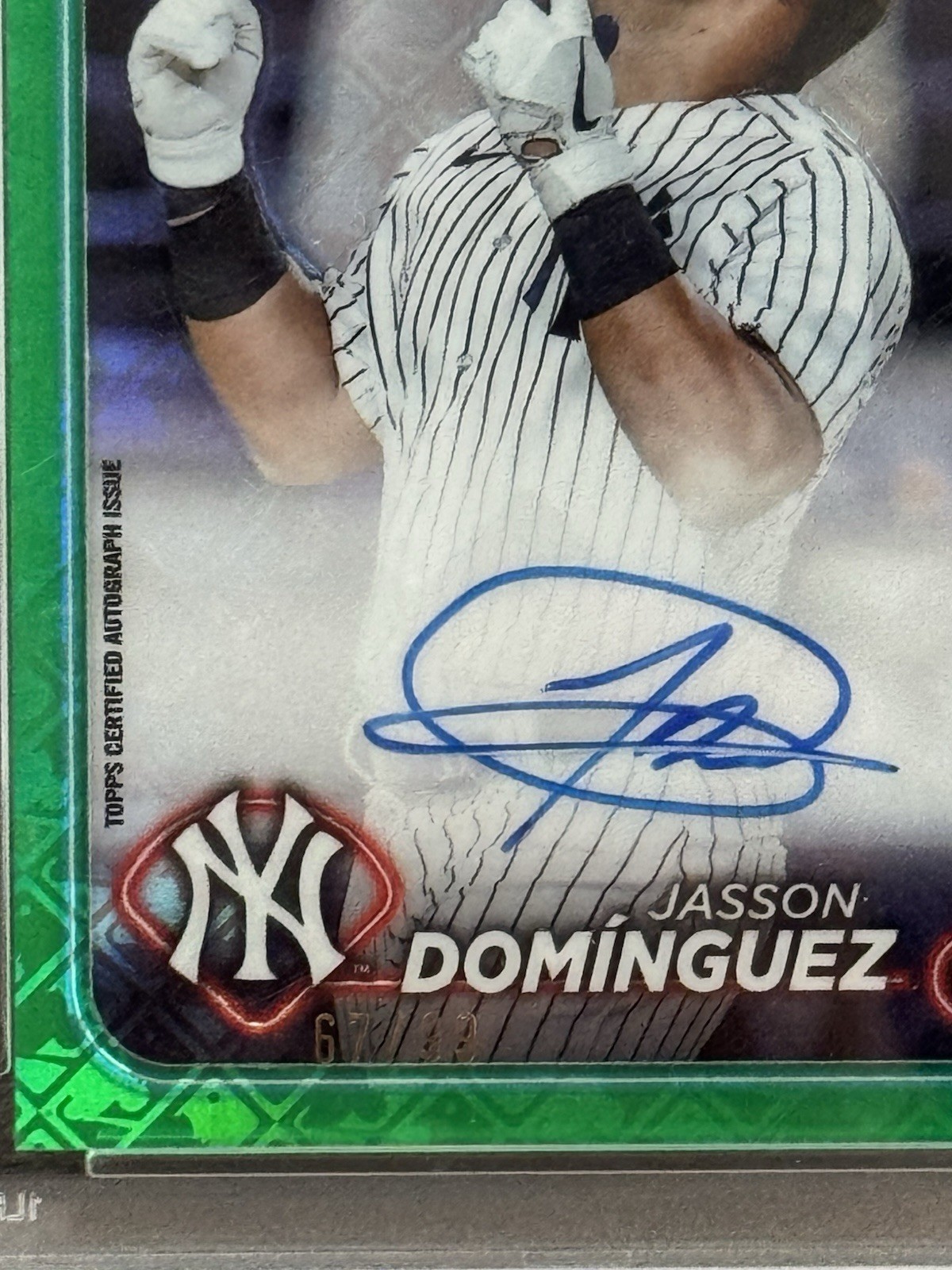 2024 Topps Chrome Logofractor Jasson Dominguez Green Auto /99 PSA 9 RC Yankees view 3