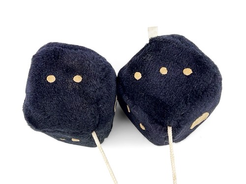 Authentic Vintage Pair Fuzzy Dice Hanging Car Mirror Plush Classic Car Accessory - Picture 3 of 9