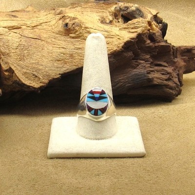 Sterling Silver Block Inlay Ring Size 10.75