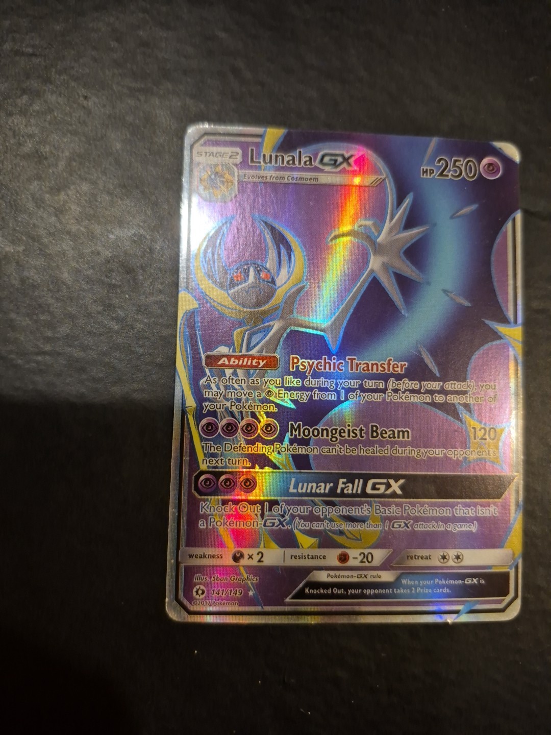Pokemon Lunala GX Full Art Holo Card 141/149