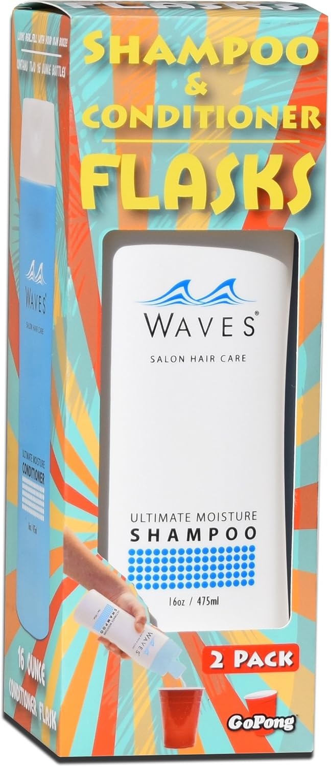 GoPong Shampoo & Conditioner Flasks (32 oz Total) - Hidden Alcohol Travel... 