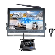 Wireless 10.1" Quad Monitor DVR Standby Solar Backup Camera Magnetic Base For Rv