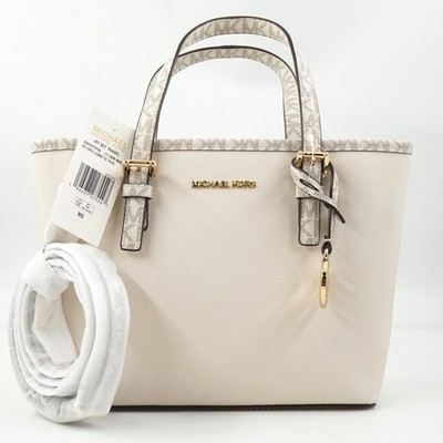 Michael Kors Jet Set Travel Top-Zip XS Tote Bag In Light Cream Coated Canvas