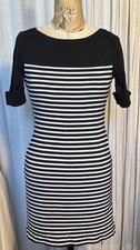 Lauren Ralph Lauren Womens Blk White Stripe S Sleeve CottonKnit Dress Sz SP Used