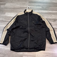 Vintage Nike Y2K Full Zip Nylon Track Jacket Black Beige Size L