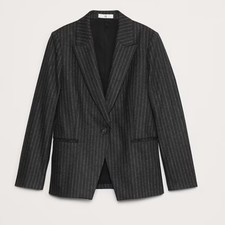 NWT Banana Republic Relaxed Pinstripe Wool Flannel Blazer Women Size 12 Charcoal