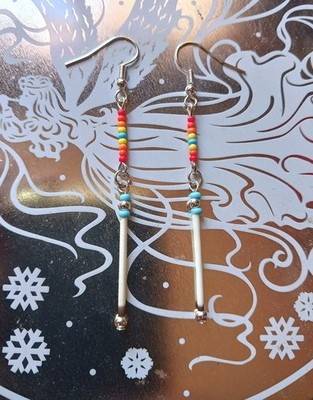 New Dainty Dangle Native American Porcupine Quill Beaded Earrings #G21 Choctaw