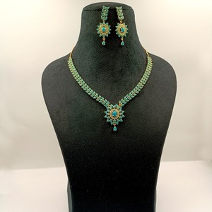 Authentic Bollywood 22K Gold Plated Turquoise Stone Necklace Earring Set Jewelry For Women