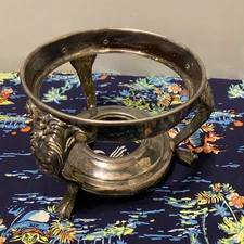 Antique Sheridan Silver Plate Ornate Fondue Serving Warmer Buffet Stand Tri Foot