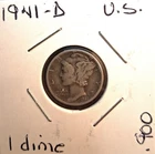 1941 D U.S. Mercury Dime 90% Silver
