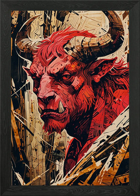 Roter Dämon mit Hörnern Digital Kunst Gerahmtes Wandbild Poster Leinwanddruck Bild
